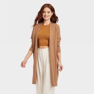 Women's Long Layering Duster Cardigan - A New Day Camel